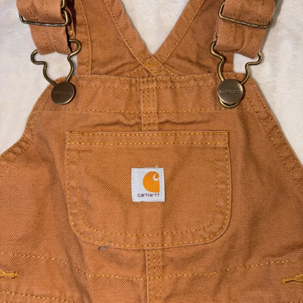 Carhartt Kids 18M Duck Brown Canvas Bib Overalls Double Knee Workwear RN 13706